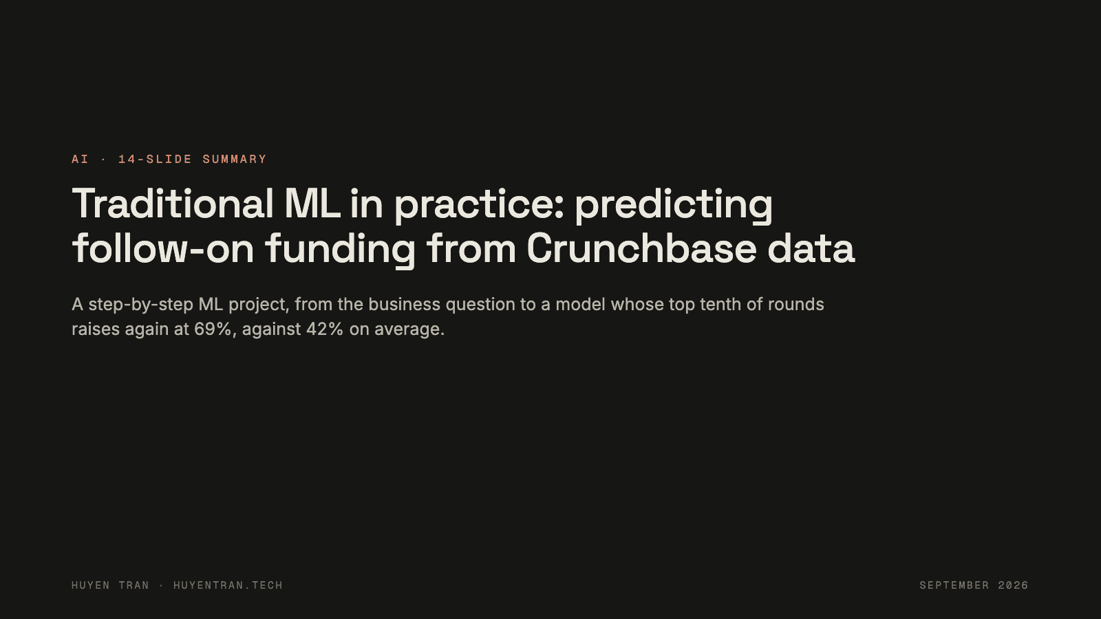 Traditional ML in practice in 14 slides, slide 1 of 14